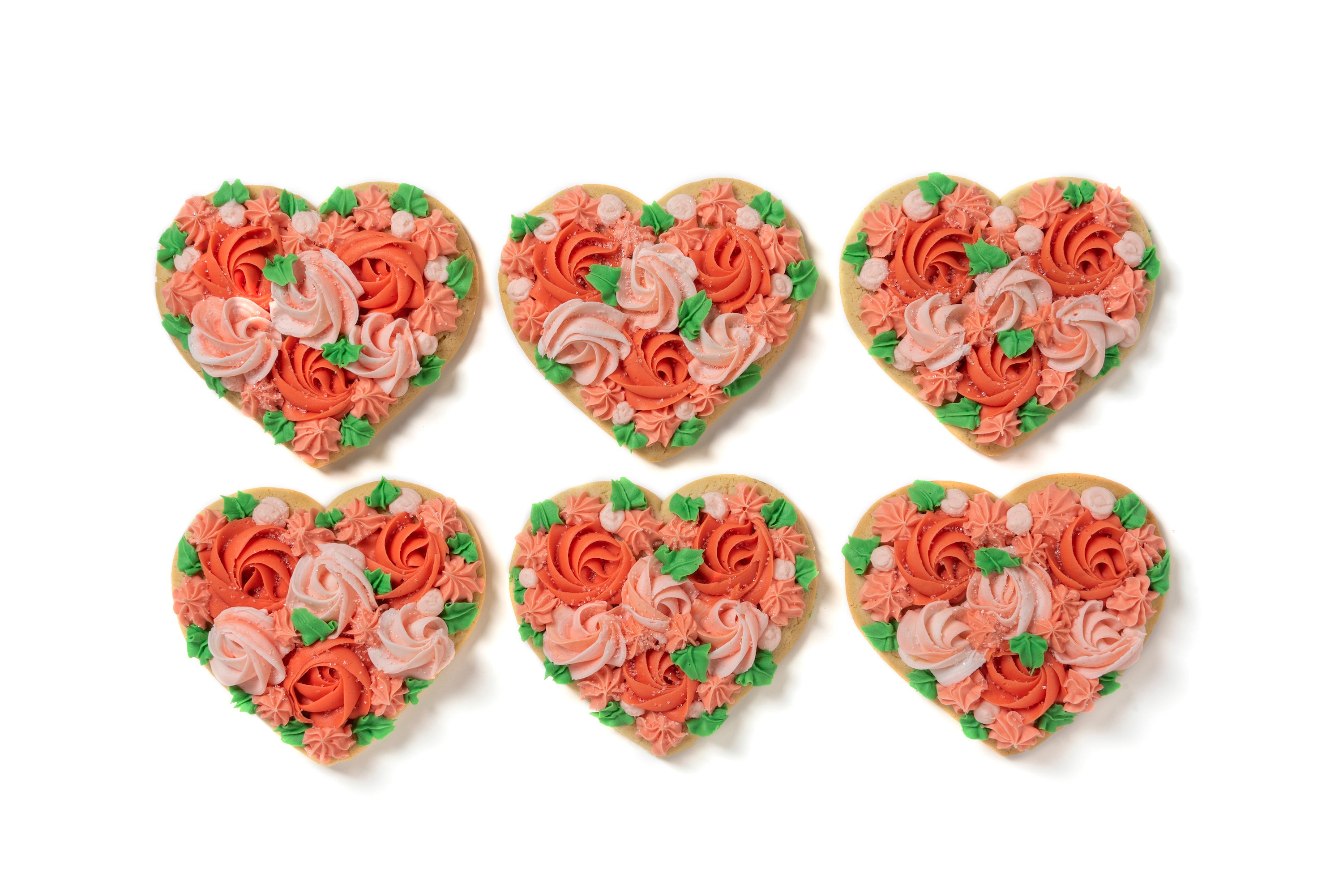 A Dozen Coral Rose Heart Cookies