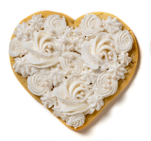 White Rosette Heart Cookies