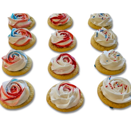 Red White and Blue Iced Sugar Rosette Cookie Babies By The Dozen