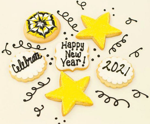 A Dozen Decorated New Years Cookies